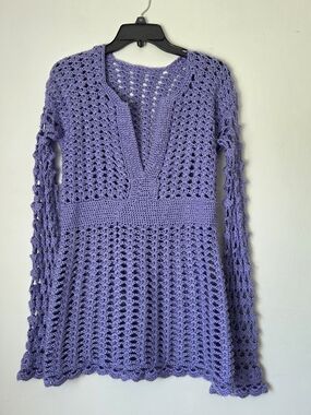 Handmade Lavender Crochet Tunic Top Cottagecore Fairycore M